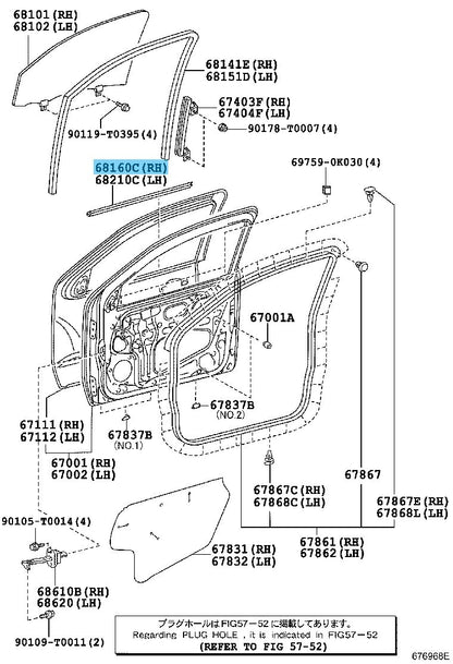 TOYOTA HILUX TGN15 Genuine Fr/Door Glass Weatherstrip Outer RH 68161-0K020 OEM