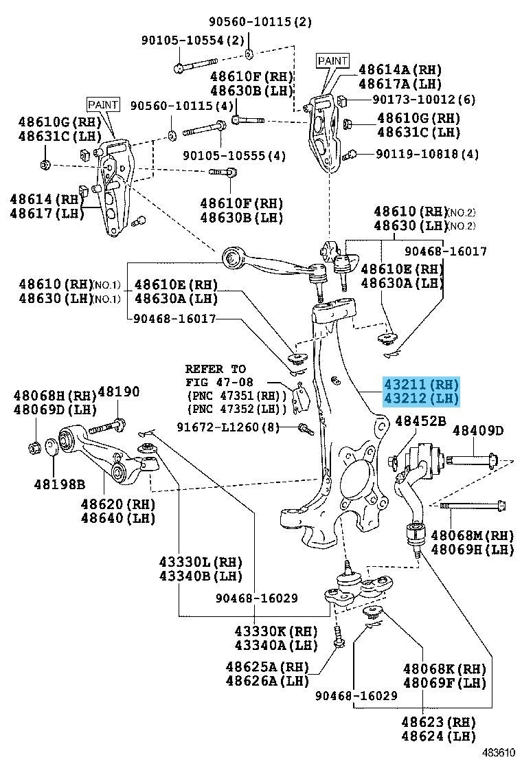 LEXUS LS460 USF45 USF46 '09-17 Genuine F/Steering Knuckle RH & LH Set OEM