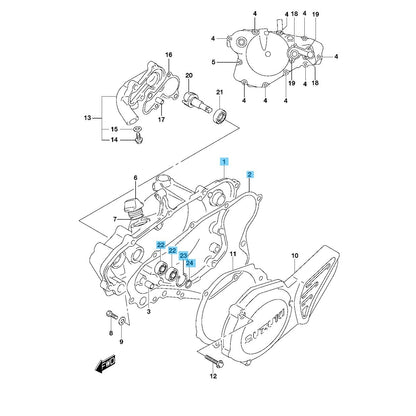 SUZUKI RM85 '02-23 Genuine Clutch Cover & Gasket & Circlip & Bearing(x2) Set