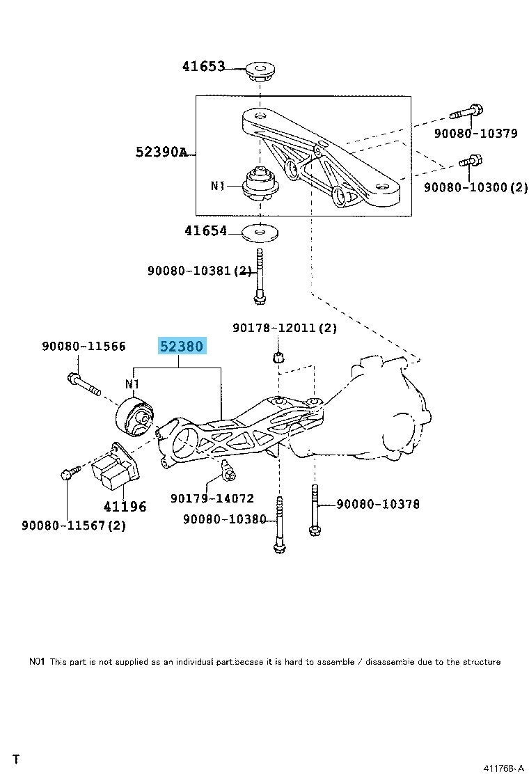 TOYOTA SIENNA GSL25 04-10 Genuine Rear Differential Support 52380-45030 OEM
