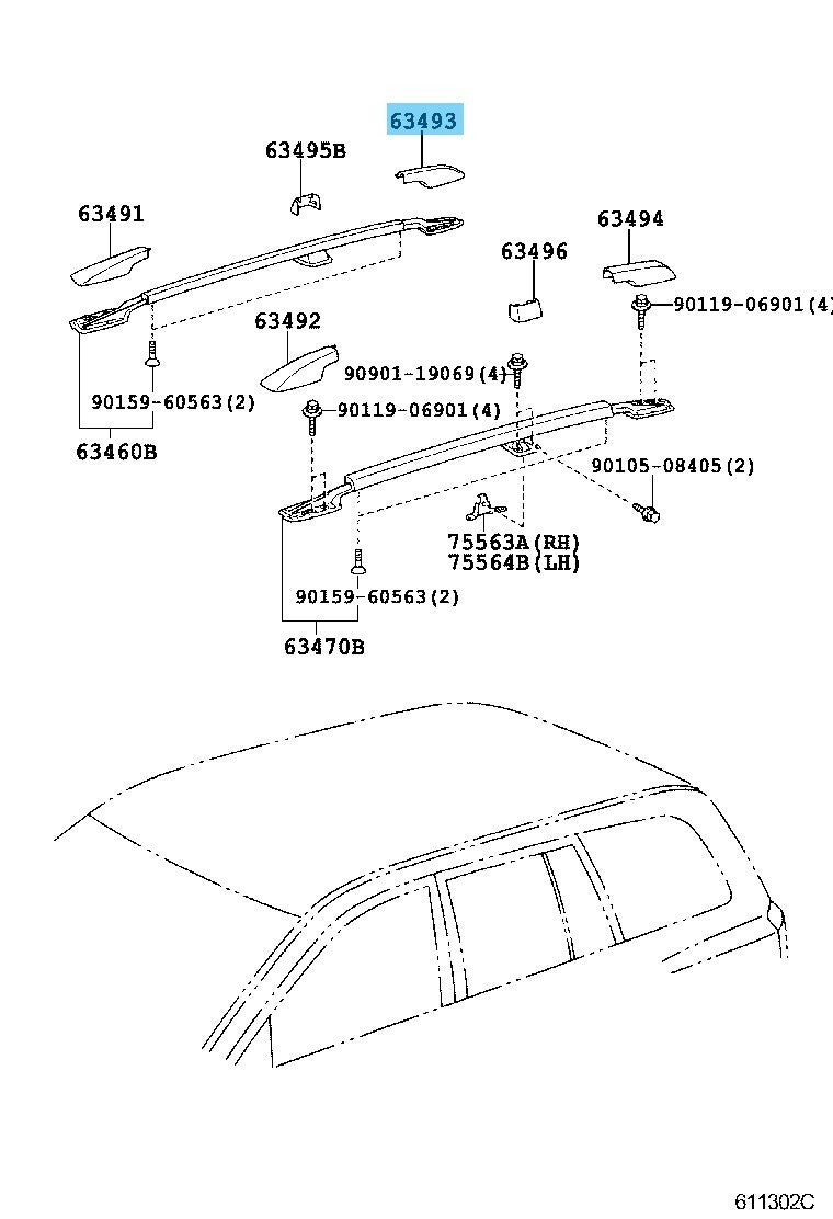 TOYOTA HIGHLANDER ACU20 01-07 Genuine Roof Rack Leg Cover Rear RH 63493-48010