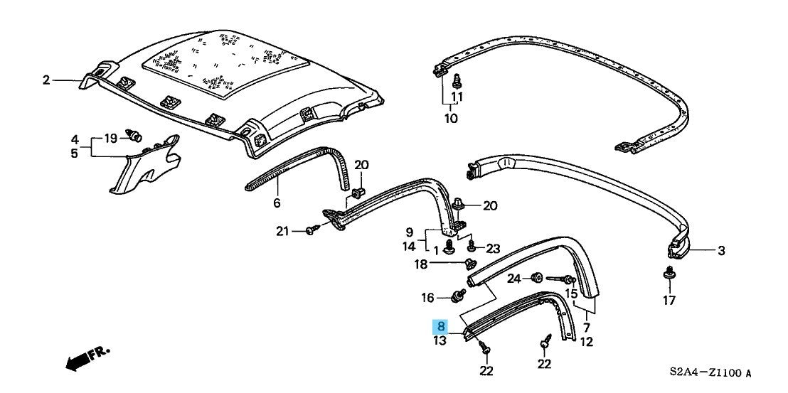 HONDA S2000 AP1 AP2 '00-09 Genuine Hardtop Roof Retainer Assy RH 85120-S2A-901