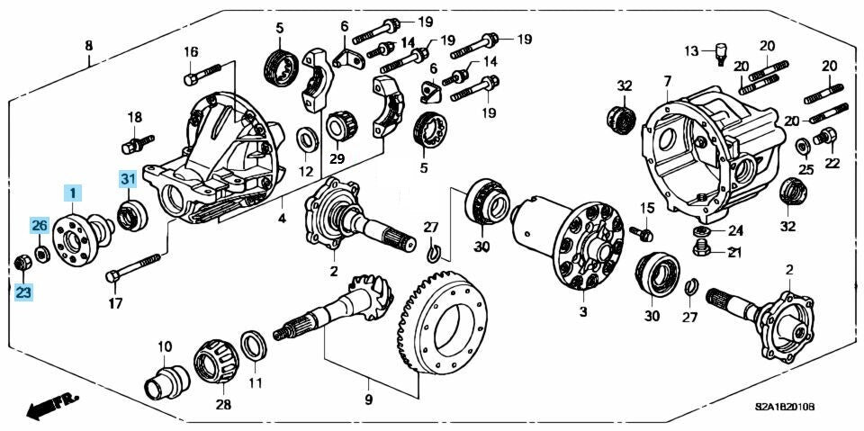 HONDA S2000 AP1 Genuine Differential Flange & Oil seal & Nut & Washer Set OEM