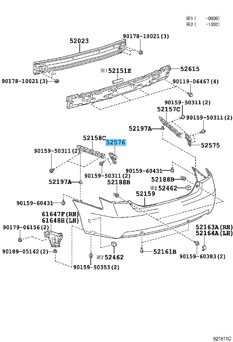 TOYOTA CAMRY GSV40 07-11 Genuine Rear Bumper Side Retainer LH 52576-33080 OEM