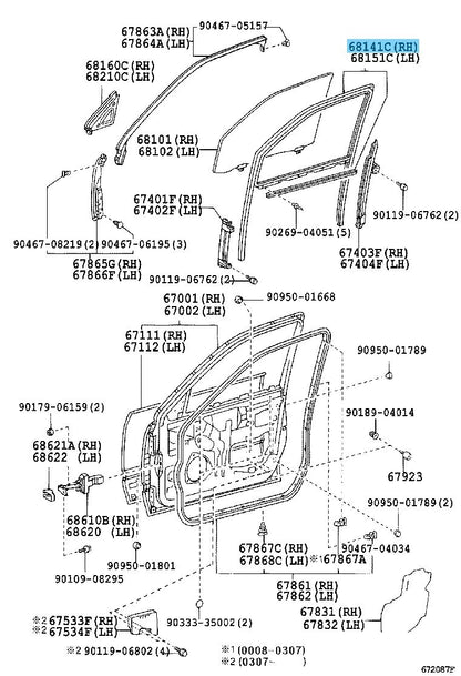 LEXUS LS430 UCF30 2001-2006 Genuine Front Door Glass Run RH 68141-50013 OEM