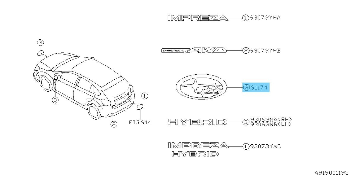 SUBARU IMPREZA GJ# GP# 12-14 Genuine Front Grille Ornament Emblem 93013FJ000 OEM