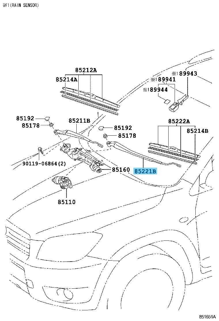TOYOTA RAV4 ACA31 ACA33 GSA33 Genuine Front Wiper Arm LH 85221-42110 OEM RHD