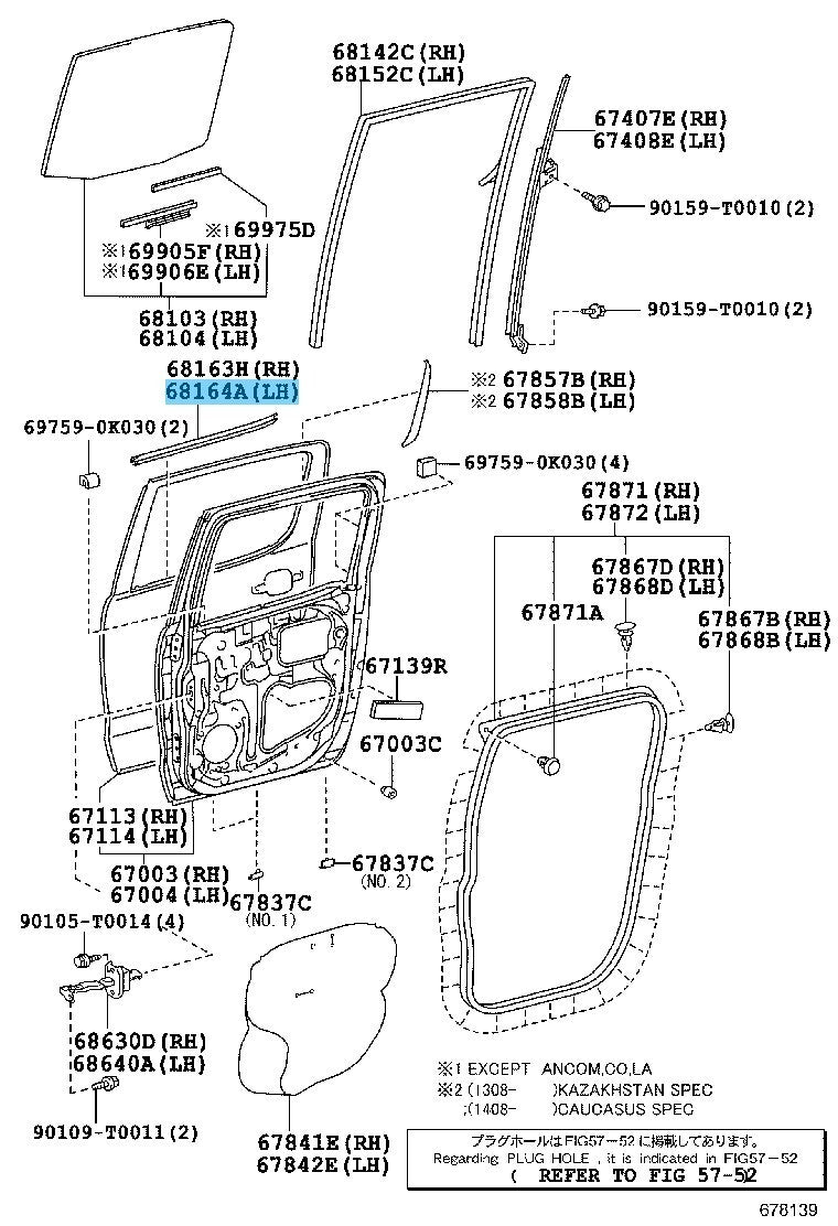 TOYOTA HILUX GGN25 Genuine Rr/Door Glass Weatherstrip Outer LH 68164-0K010 OEM