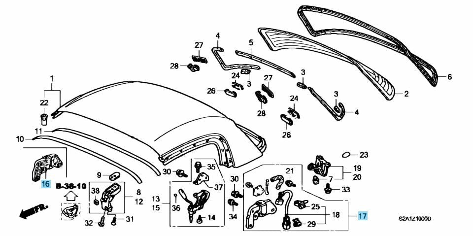 HONDA S2000 AP1 AP2 02-09 Genuine Hardtop Rear Side Catcher Bracket Pair Set OEM