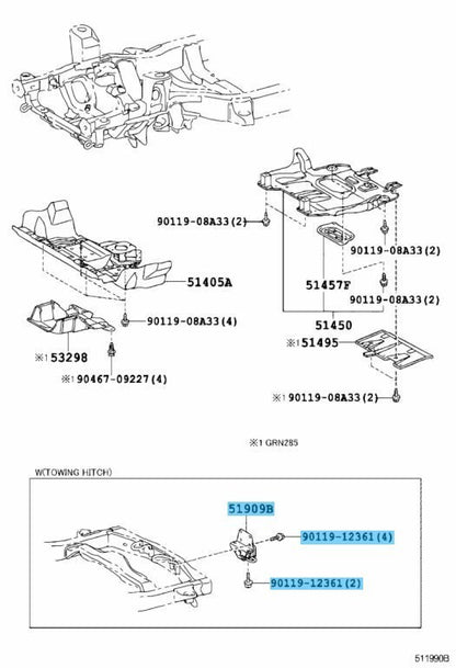 TOYOTA 4RUNNER GRN2## 2003-2022 Genuine Pintle Hook Support Tube & Bolt Set OEM