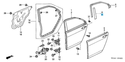 HONDA ACURA TSX 04-08 Genuine Rear Door Sash Center Tape LH 67866-SEA-003ZA OEM