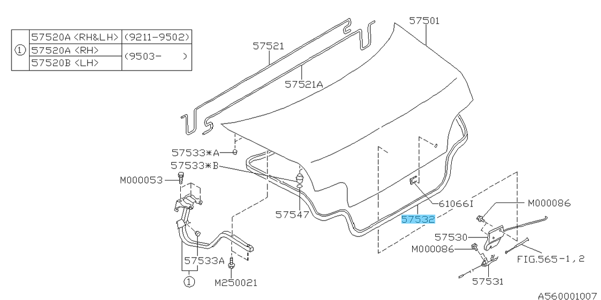 SUBARU IMPREZA WRX STI GC8 93-01 Genuine Trunk Lid Weather Strip 57532FA000 OEM