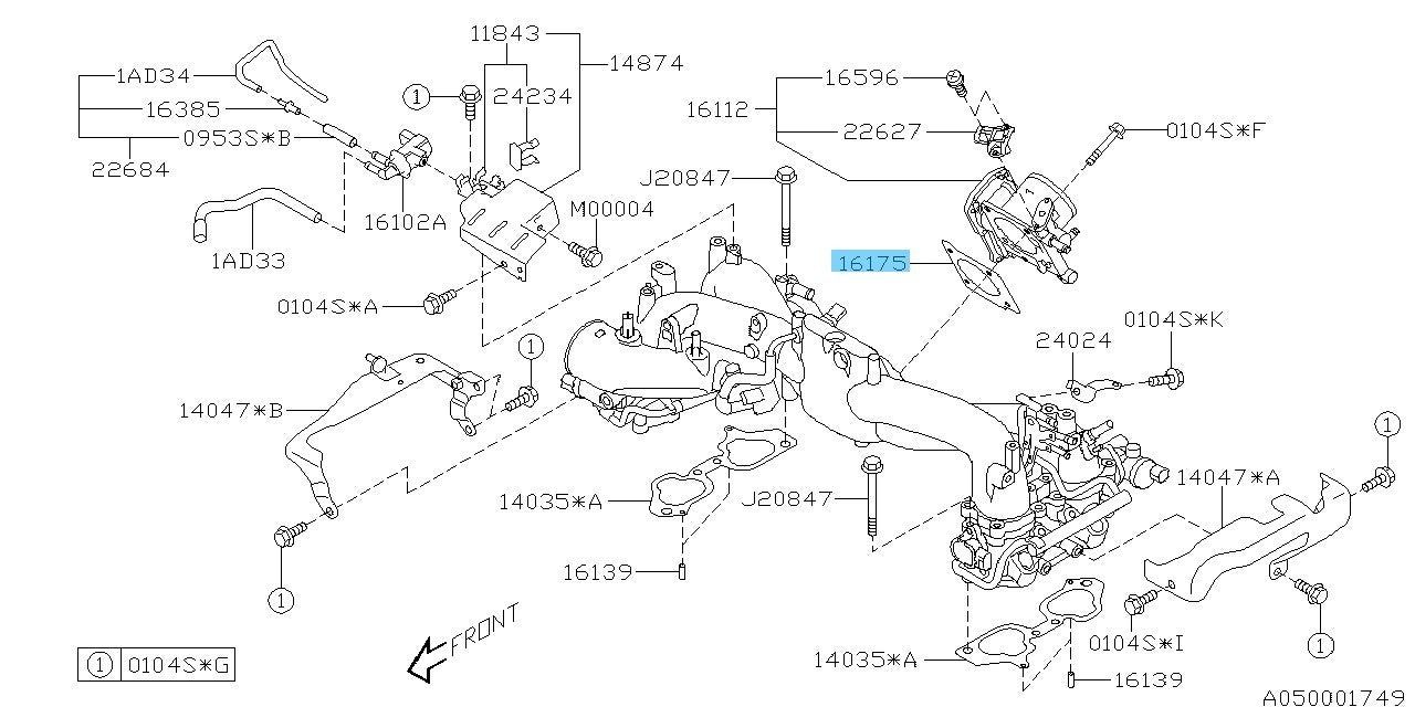 SUBARU IMPREZA WRX STI GVF '05-14 Genuine Intake Manifold Gasket 16175AA243 OEM