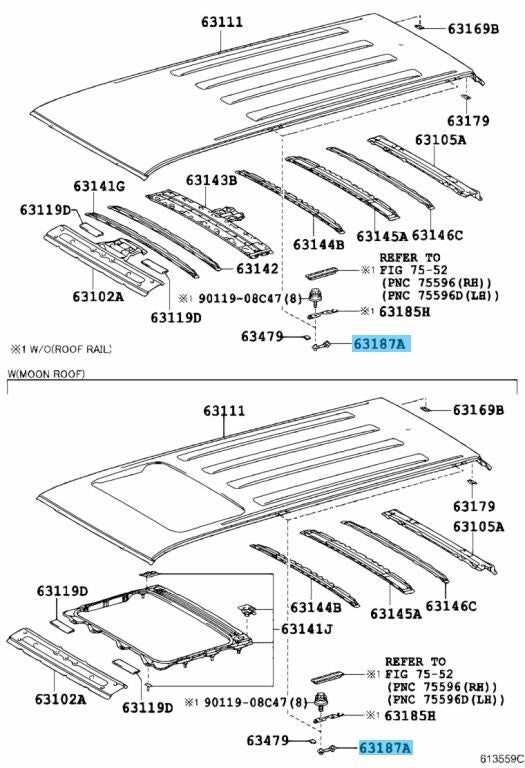 TOYOTA HIGHLANDER ASU40 08-19 Genuine Roof Rack Bracket Front 63187-35020 OEM