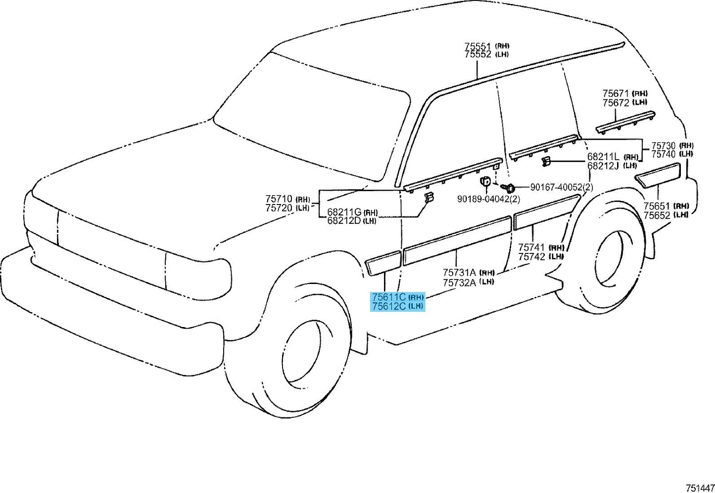 TOYOTA LAND CRUISER FZJ80 '95-97 Genuine Fr/Fender Outside Moulding RH & LH Set