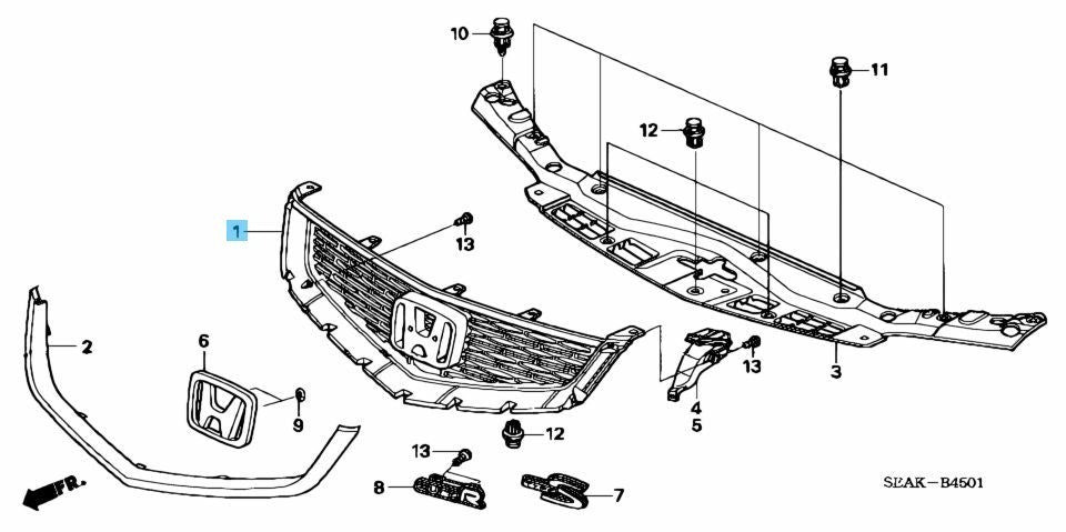 HONDA ACCORD EURO-R CL7 Genuine Front Grille Base 71121-SEA-902 For Later Period