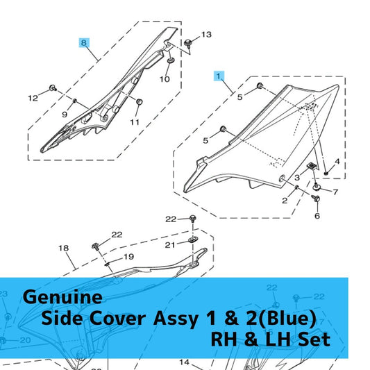 YAMAHA YZ125 '22-25 YZ125X '23-25 Genuine Side Cover Assy 1 & 2(Blue) RH LH Set