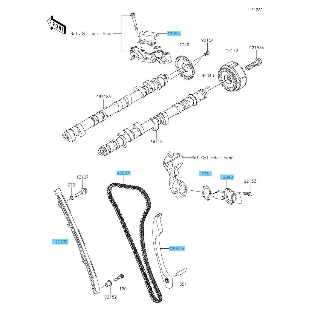 KAWASAKI CONCOURS 14 ZG1400 '08-22 Genuine Cam Chain & Guide & Tensioner Set OEM