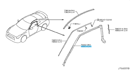 NISSAN GT-R R35 2009-2021 Genuine Body Side Weatherstrip Seal LH 76861-JF00E OEM
