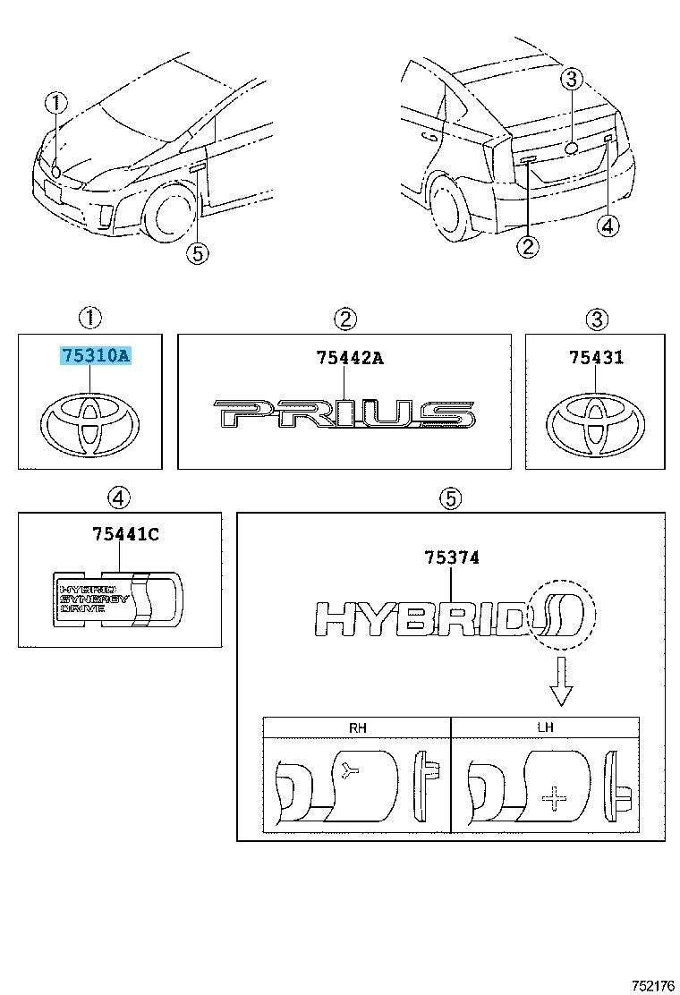 TOYOTA PRIUS ZVW30 10-15 Genuine Emblem For vehicles with PCS 53141-47011 OEM