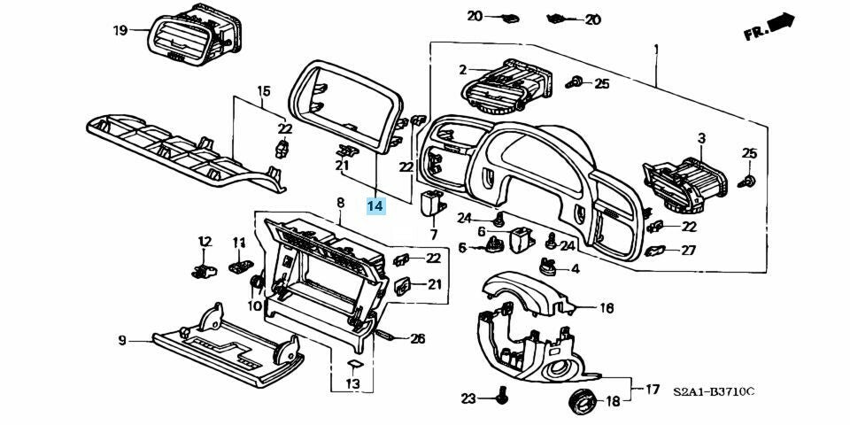 HONDA S2000 S2K AP1 AP2 RHD Genuine Navigation Bezel Trim Double Din Dash 7" LCD