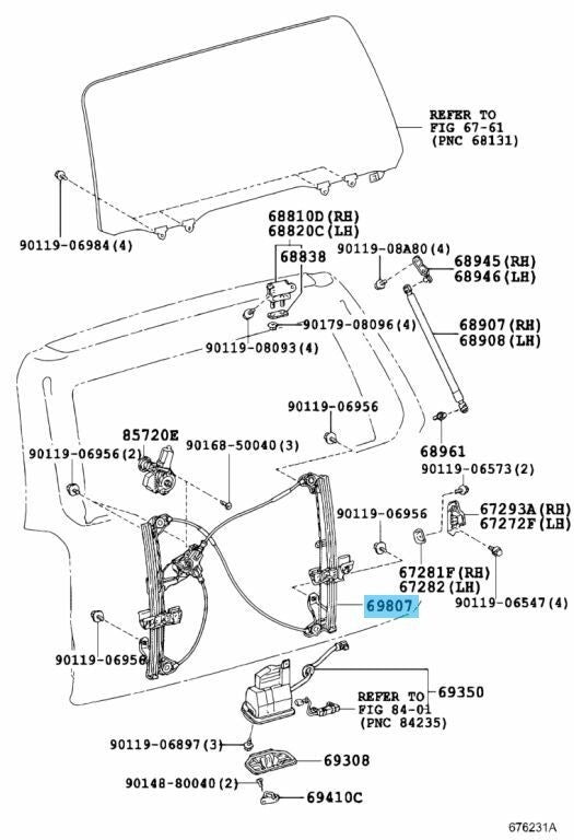 TOYOTA 4RUNNER GRN28# 10-22 Genuine Back Door Power Window Regulator 69807-35030