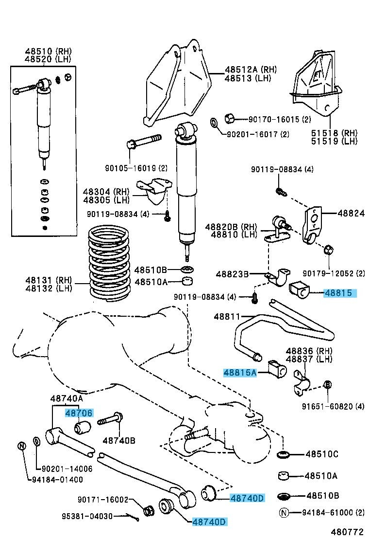 TOYOTA LAND CRUISER KZJ78 '94-95 Genuine Fr & Rr Suspension Bush RH & LH Set