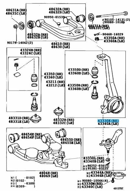 TOYOTA TUNDRA UCK30 00-03 Genuine Lower Ball Joint Assy Front RH 43330-39466