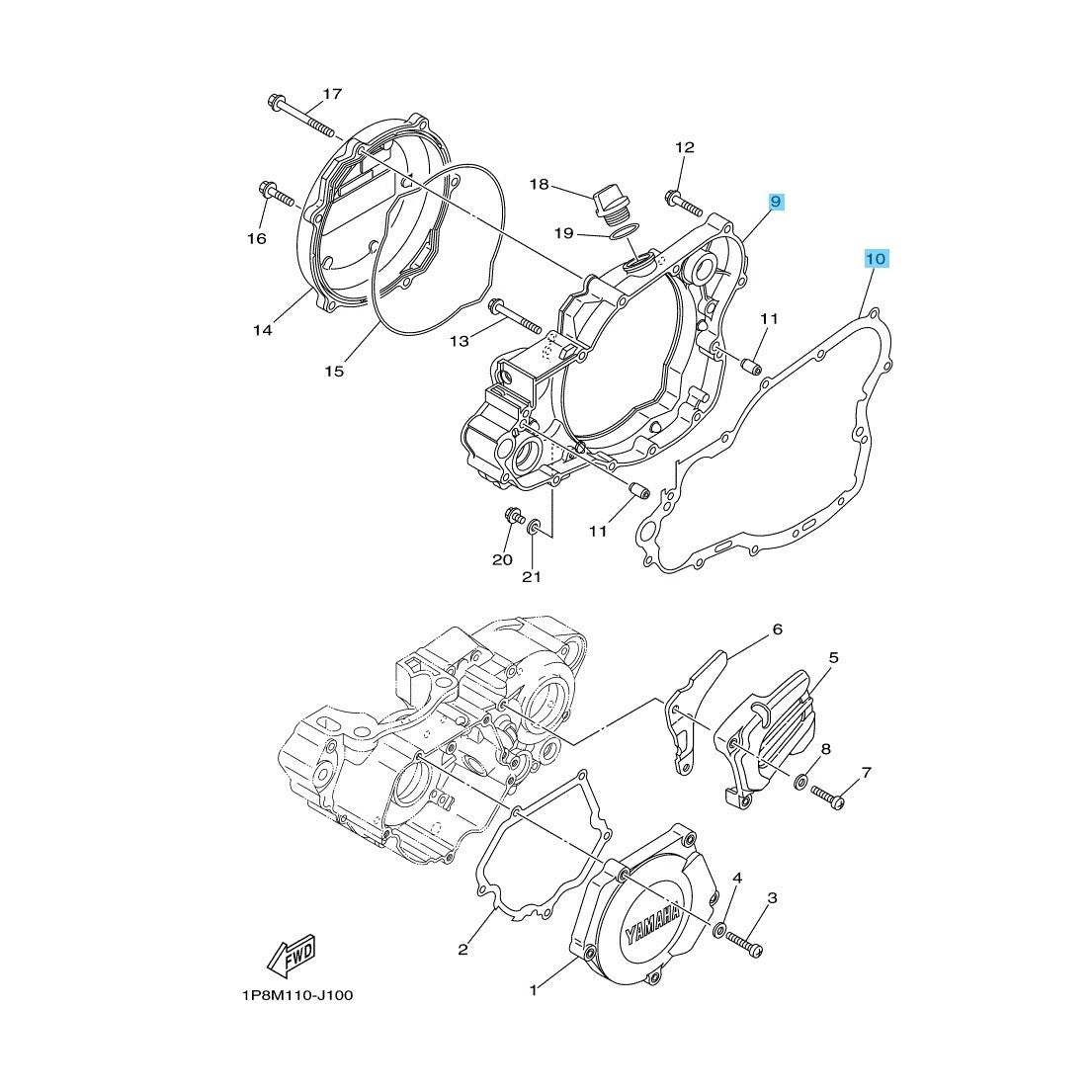 YAMAHA YZ250 02-24 YZ250X 16-24 Genuine Crankcase No.3 Cover & Gasket No.3 Set