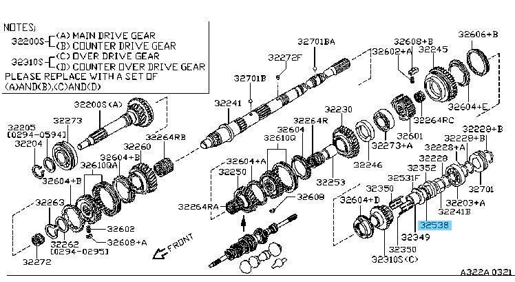 NISSAN 240SX S14 '94-97 Genuine Transmission Gear Roller Bearing 32351-V5012 OEM