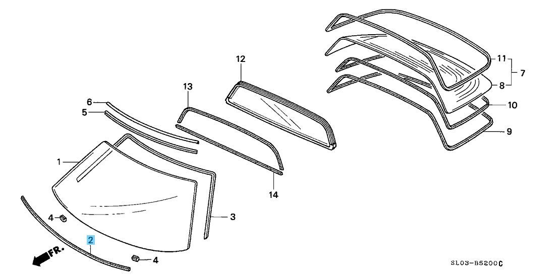 HONDA ACURA NSX 91-05 Genuine Front Windshield Dam Rubber Seal 73124-SL0-305 OEM