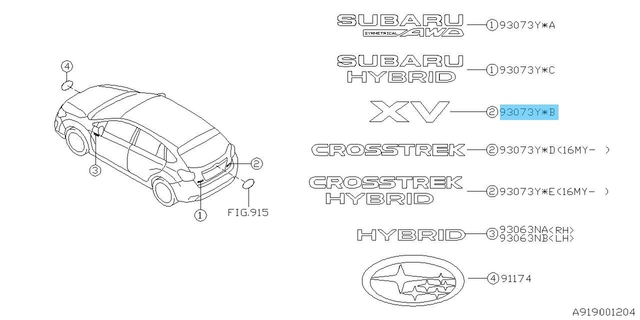 SUBARU XV CROSSTREK GP7 13-17 Genuine Rear Letter Mark "XV" 93079FJ100 OEM