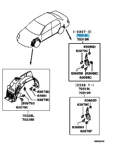 MITSUBISHI LANCER Evo 8 9 CT9A 03-06 Genuine RR Splash Shield Kit LH MR954177
