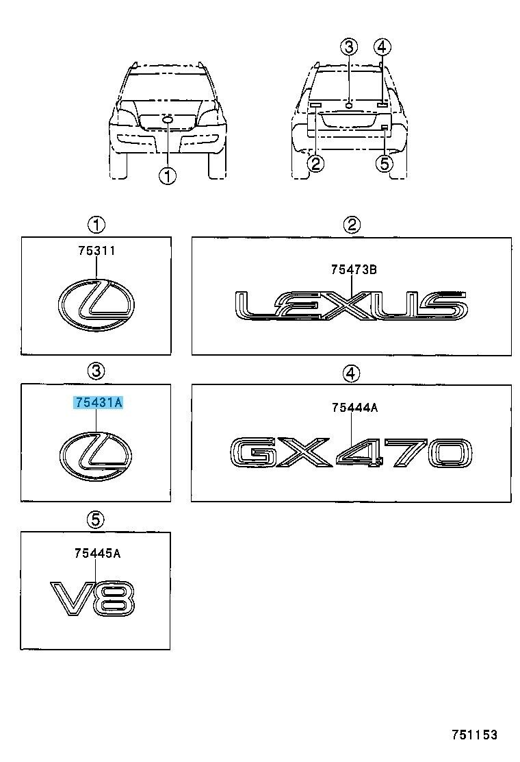 TOYOTA LEXUS GX470 UZJ120 03-09 Genuine Back Door Emblem NO.1 90975-02026 OEM