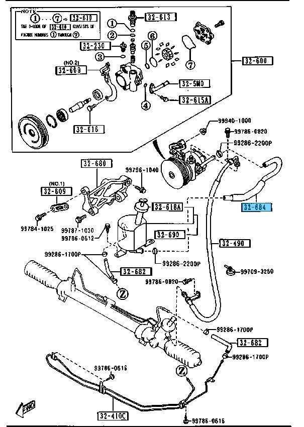 MAZDA MIATA MX-5 NA 90-97 Genuine Power steering Return Hose NA02-32-684B OEM