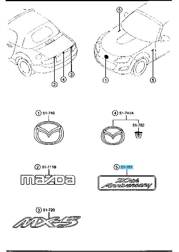 MAZDA MX-5 NCEC Genuine Side Ornament "20th Anniversary" N181-51-771 x2 Set OEM