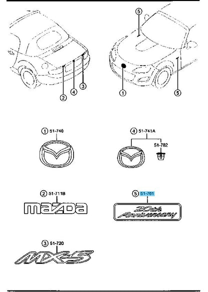MAZDA MX-5 NCEC Genuine Side Ornament "20th Anniversary" N181-51-771 x2 Set OEM