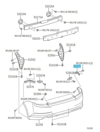 TOYOTA SCION tC AT20 11-16 Genuine Rear Bumper Side Retainer RH 52575-21040 OEM