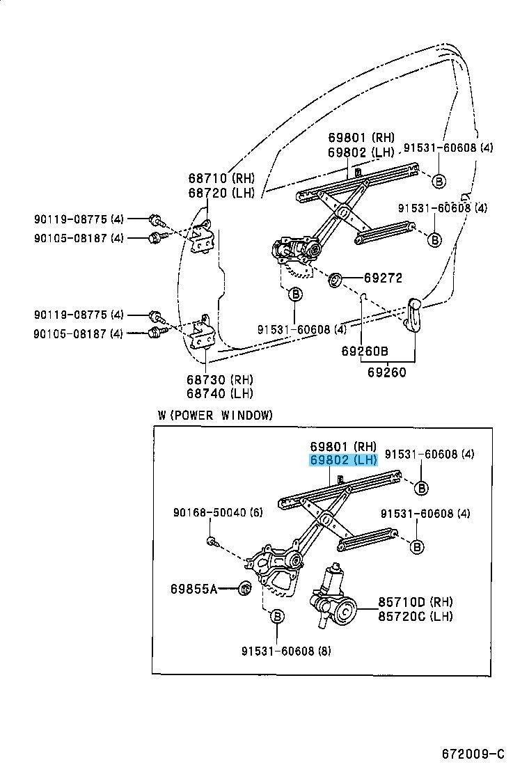TOYOTA RAV4 ACA21 '01-05 Genuine Front Door Window Regulator LH 69802-42050 OEM