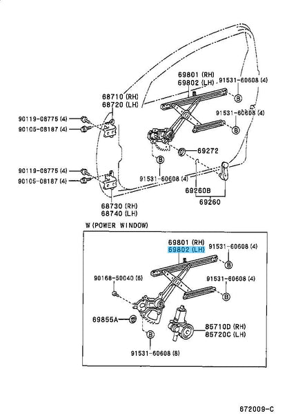 TOYOTA RAV4 ACA21 '01-05 Genuine Front Door Window Regulator LH 69802-42050 OEM