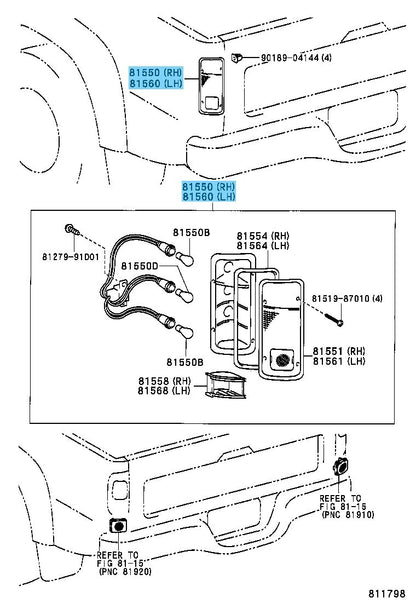 TOYOTA HILUX LN165 RZN168 Genuine Rear Combination Lamp Assy RH & LH Set OEM