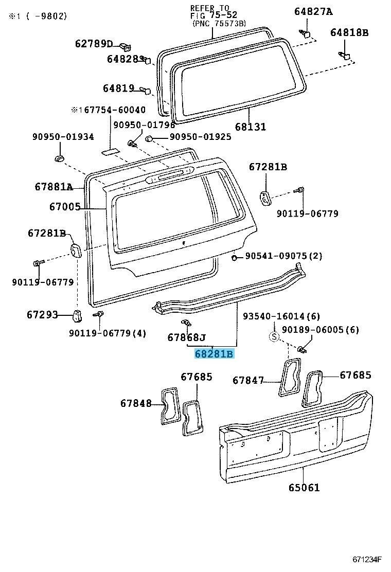 TOYOTA LAND CRUISER UZJ100 98-03 Genuine Rear Lift Gate Weatherstrip 68281-60020