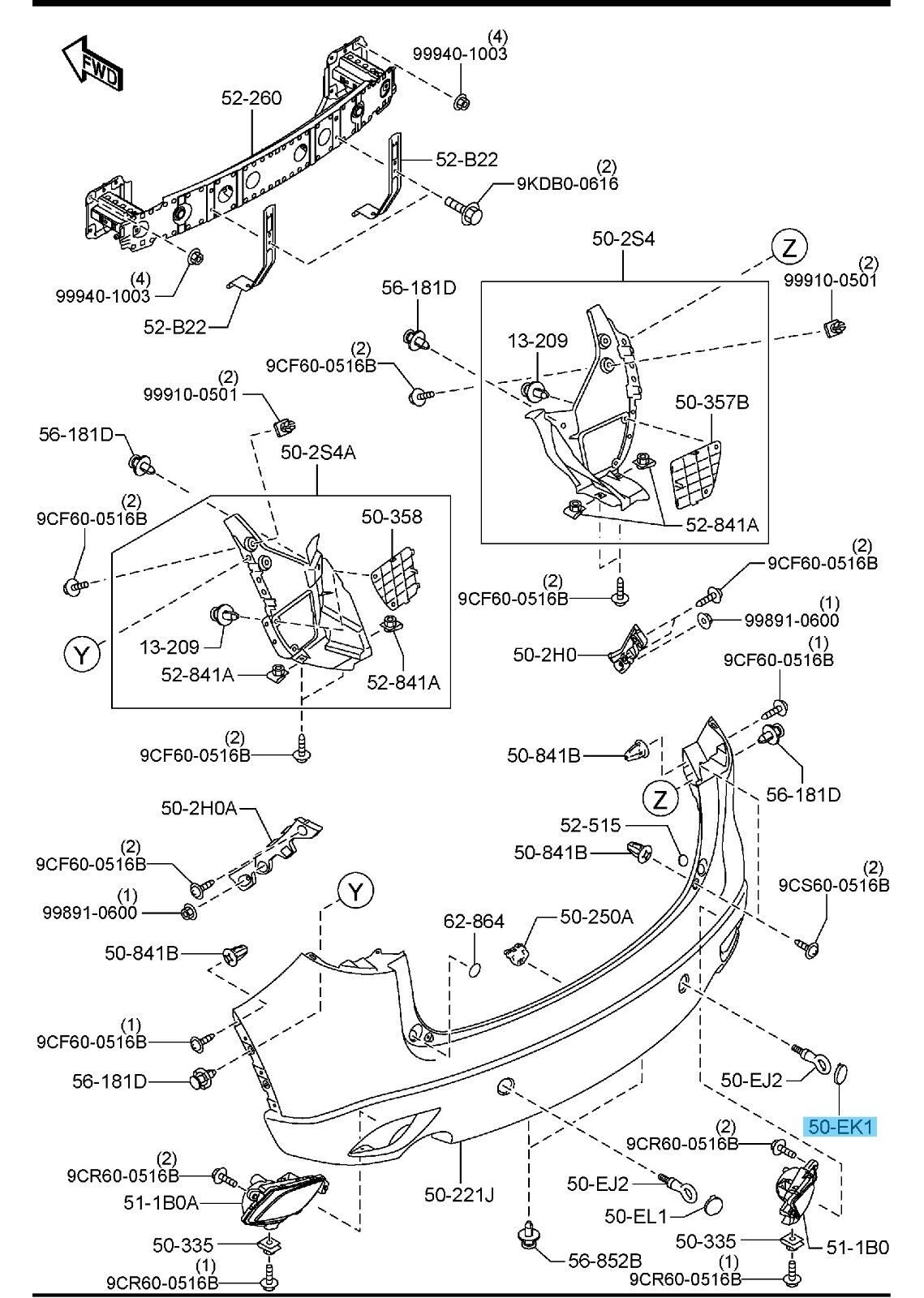 MAZDA CX-5 KE 13-16 Genuine Rear Bumper Tow Hook Eye Cover Cap RH KCYA-50-EK1