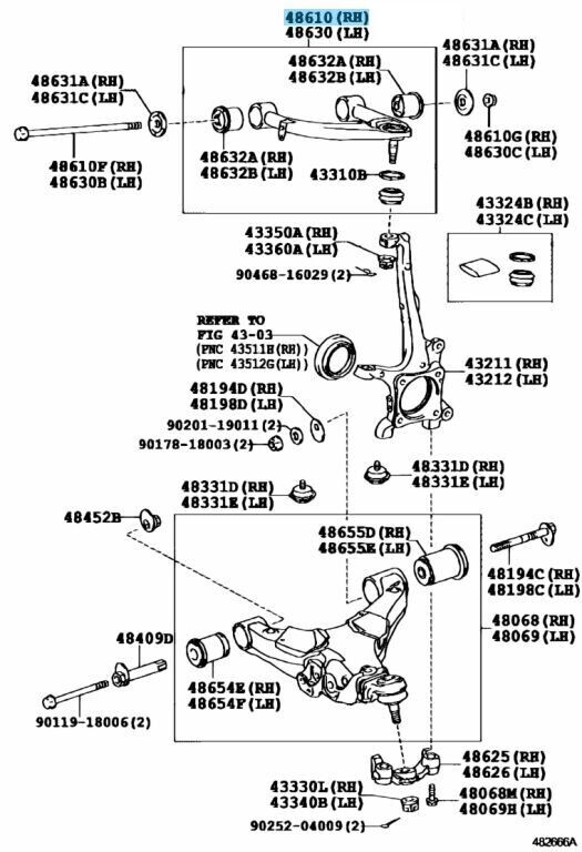 TOYOTA LAND CRUISER LX450D LX570 Genuine Front Suspension Upper Arm Right OEM