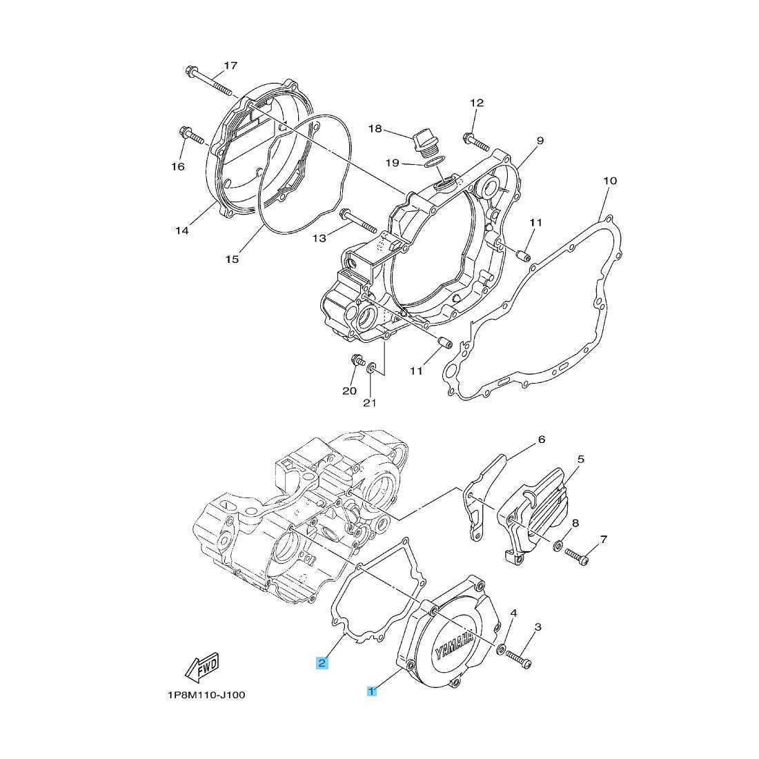 YAMAHA YZ250 1999-2024 Genuine Crankcase Cover No.1 & Gasket No.1 Set OEM