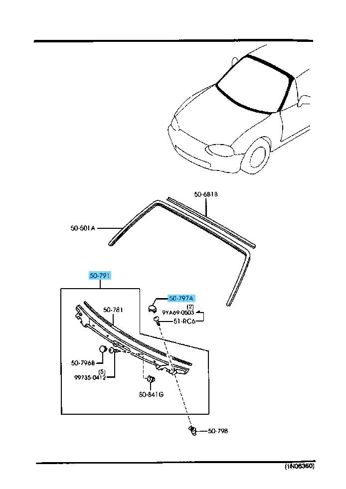 MAZDA MX-5 MIATA NA NB 1990-2005 Genuine Cowl Grille NA01-50-790E OEM With Cap