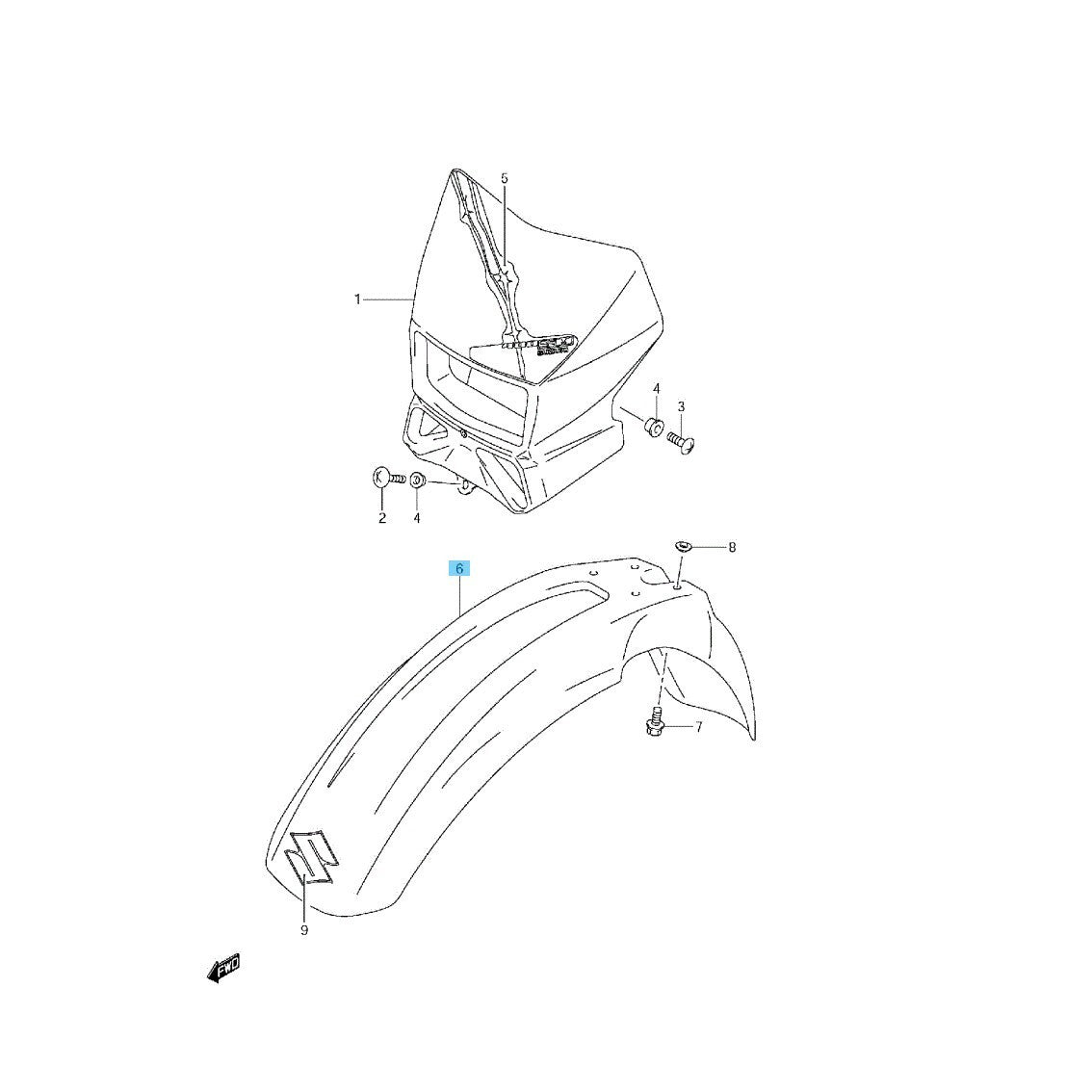 SUZUKI DR-Z400SM 07-09 13-14 2018 21-22 Genuine Front Fender Black OEM