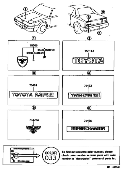 TOYOTA MR2 AW11 AW10 1984-1989 Genuine Rear Body Name Plate Decal Sticker OEM