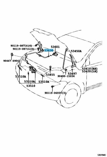 TOYOTA ECHO NCP1# 00-03 Genuine Hood Lock Control Cable Assy 53630-52010 OEM