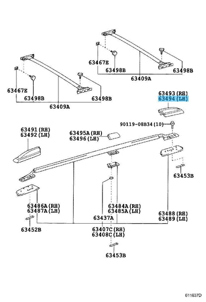 TOYOTA LAND CRUISER UZJ100 02-07 Genuine Roof Rack Leg Cover Rear LH 63494-60060